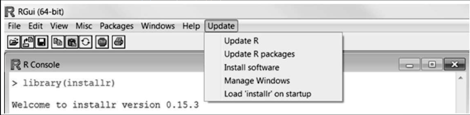 用installr包为RGui增加的更新菜单